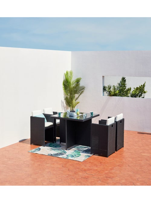 MIAMI Table et chaises 4 places encastrables en résine noir-blanc - Kiabi