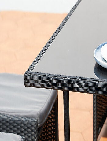 MIAMI Table et chaises 4 places encastrables en résine noir-noir