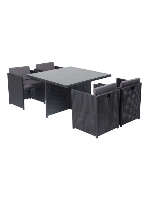MIAMI Table et chaises 4 places encastrables en résine noir-gris - Kiabi