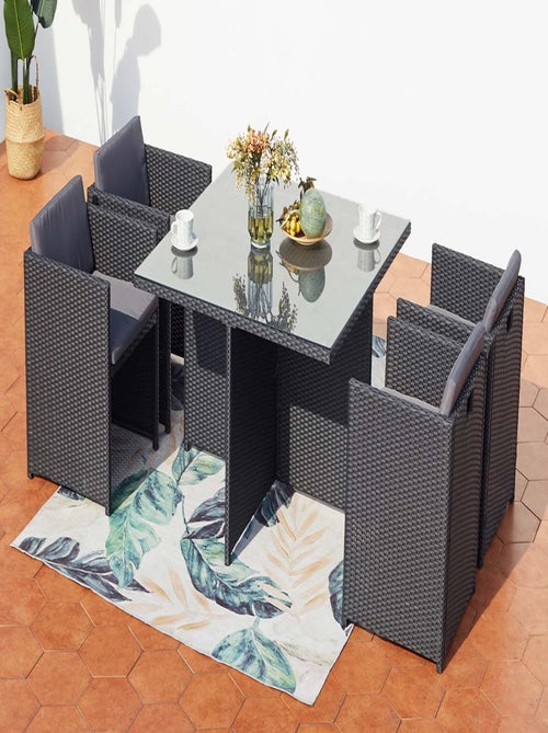 MIAMI Table et chaises 4 places encastrables en résine noir-gris - Kiabi