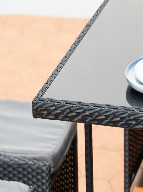 MIAMI Table et chaises 4 places encastrables en résine noir-gris - Kiabi