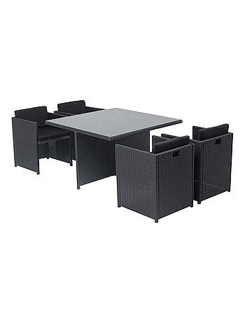 MIAMI Table et chaises 4 places encastrables en résine noir-noir
