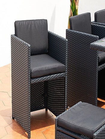MIAMI Table et chaises 4 places encastrables en résine noir-noir