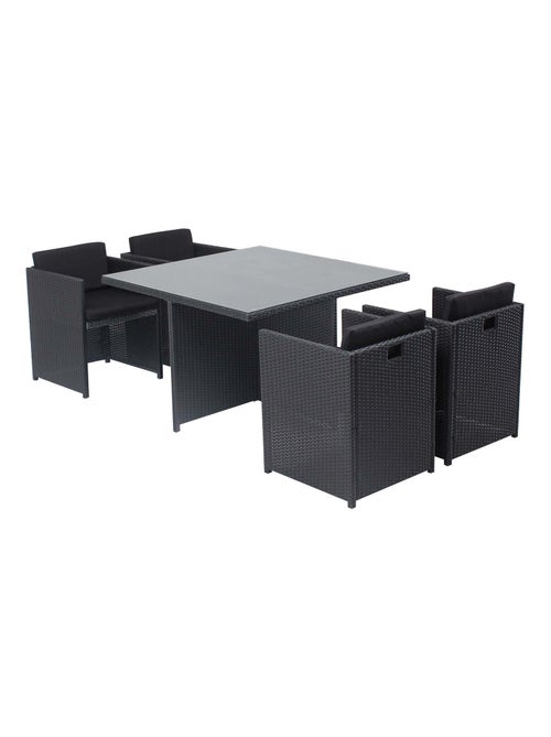 MIAMI Table et chaises 4 places encastrables en résine noir-noir - Kiabi