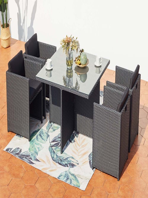 MIAMI Table et chaises 4 places encastrables en résine noir-noir - Kiabi