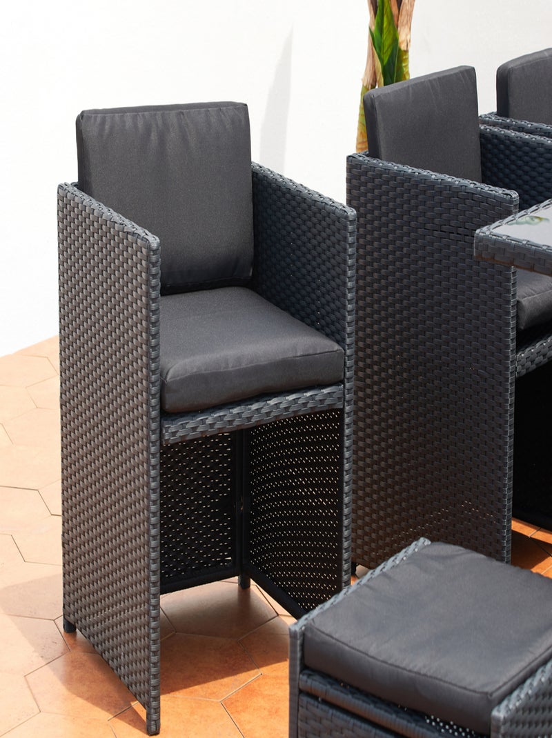 MIAMI Table et chaises 4 places encastrables en résine noir-noir Noir Noir - Kiabi