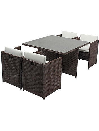 MIAMI Table et chaises 4 places encastrables en résine noir-noir