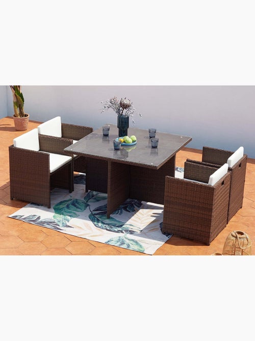 MIAMI Table et chaises 4 places encastrables résine marron-blanc - Kiabi