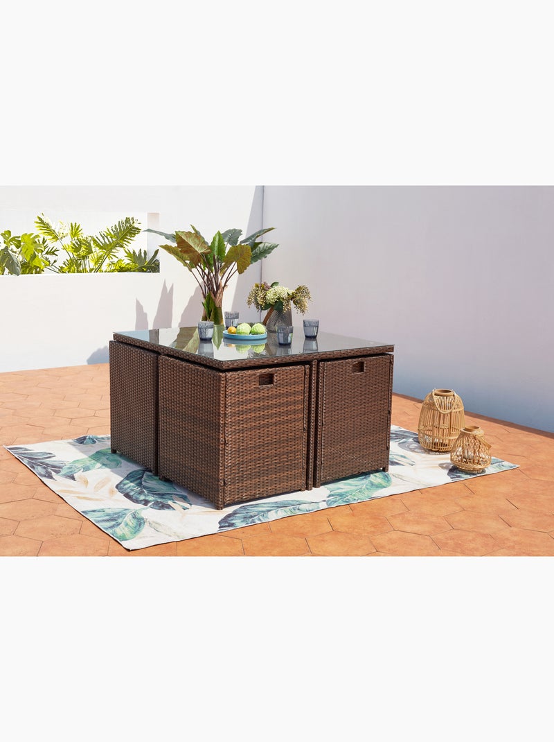 MIAMI Table et chaises 4 places encastrables résine marron-blanc Blanc Marron - Kiabi