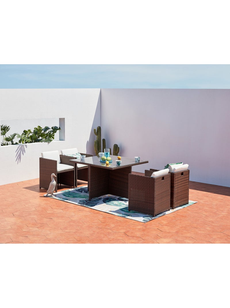 MIAMI Table et chaises 4 places encastrables résine marron-blanc Blanc Marron - Kiabi