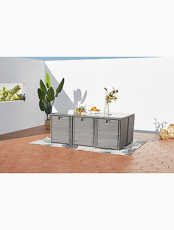 MIAMI Table et chaises 6 places encastrables en résine gris-blanc