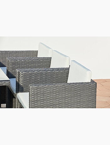 MIAMI Table et chaises 6 places encastrables en résine gris-blanc