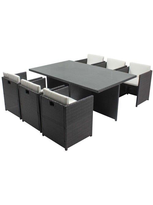 MIAMI Table et chaises 6 places encastrables en résine gris-blanc - Kiabi