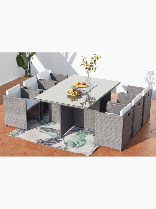 MIAMI Table et chaises 6 places encastrables en résine gris-blanc - Kiabi