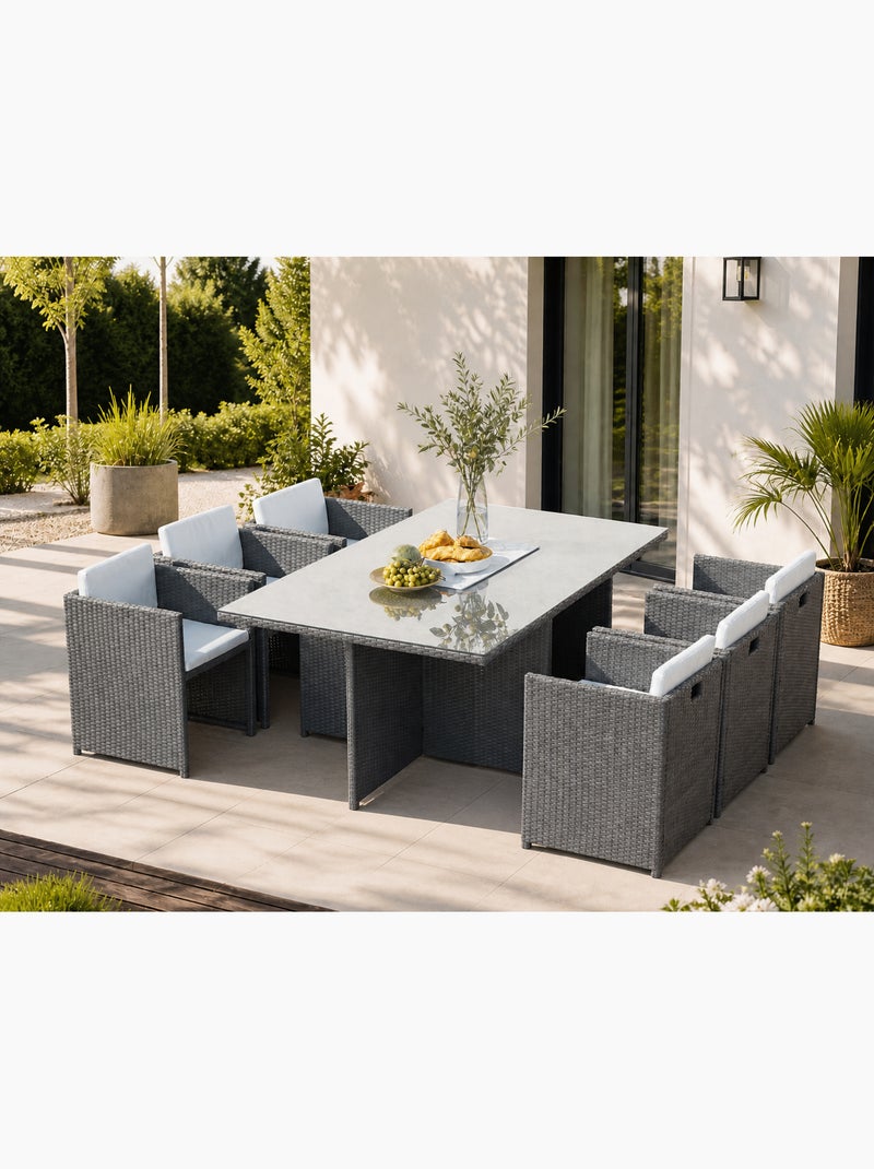 MIAMI Table et chaises 6 places encastrables en résine gris-blanc Gris Blanc - Kiabi