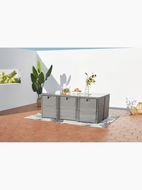 MIAMI Table et chaises 6 places encastrables en résine gris-blanc - Kiabi