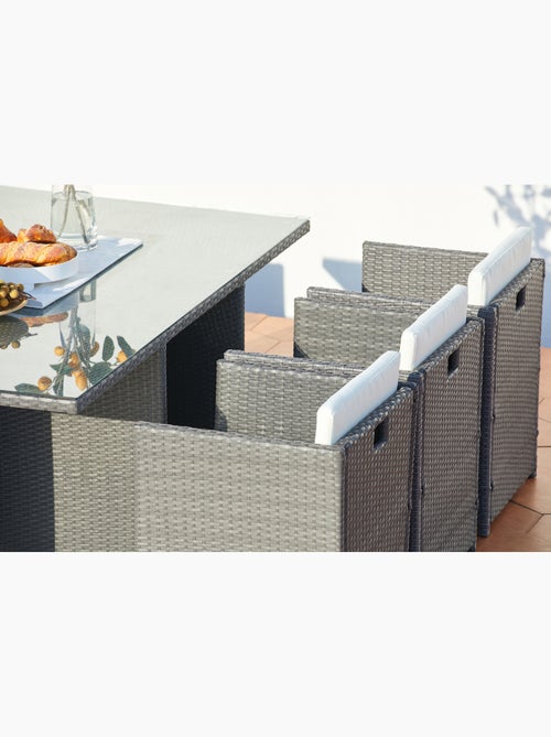 MIAMI Table et chaises 6 places encastrables en résine gris-blanc - Kiabi