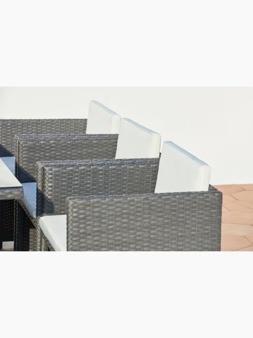 MIAMI Table et chaises 6 places encastrables en résine gris-blanc - Kiabi