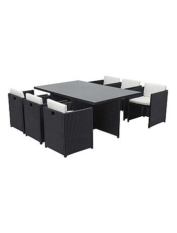 MIAMI Table et chaises 6 places encastrables en résine noir-gris