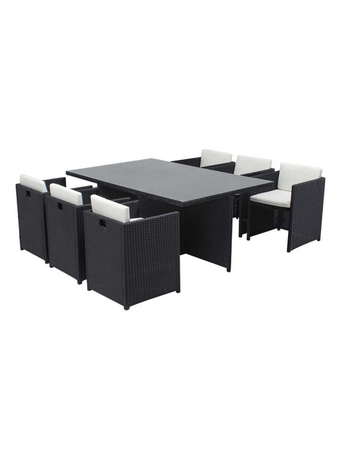 MIAMI Table et chaises 6 places encastrables en résine noir-blanc - Kiabi