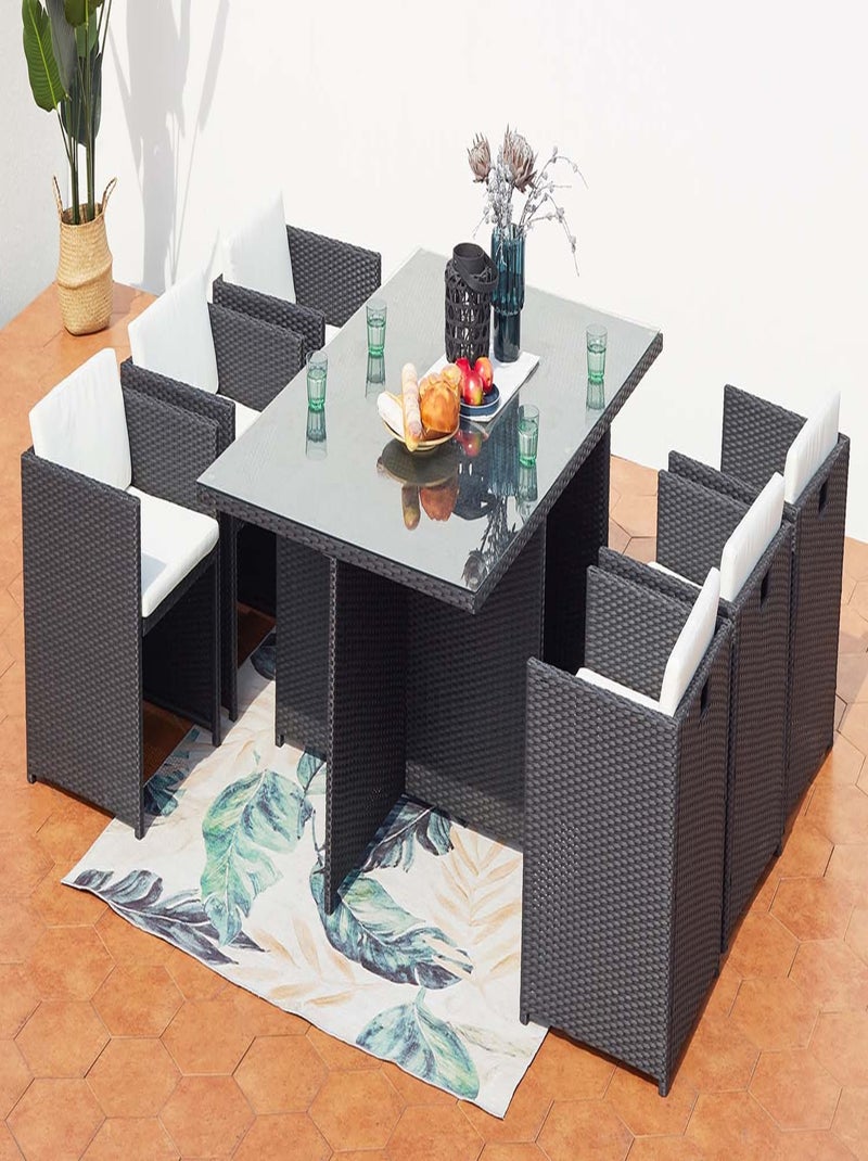 MIAMI Table et chaises 6 places encastrables en résine noir-blanc Noir Blanc - Kiabi