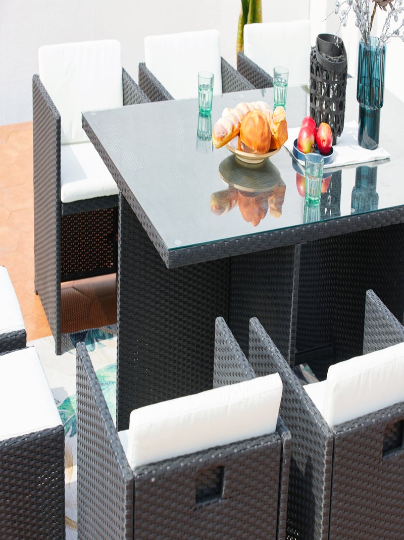 MIAMI Table et chaises 6 places encastrables en résine noir-blanc Noir Blanc - Kiabi