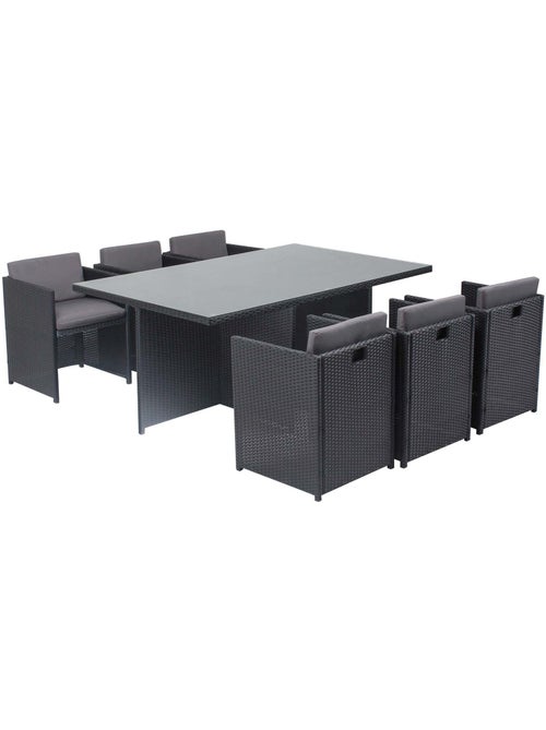 MIAMI Table et chaises 6 places encastrables en résine noir-gris - Kiabi