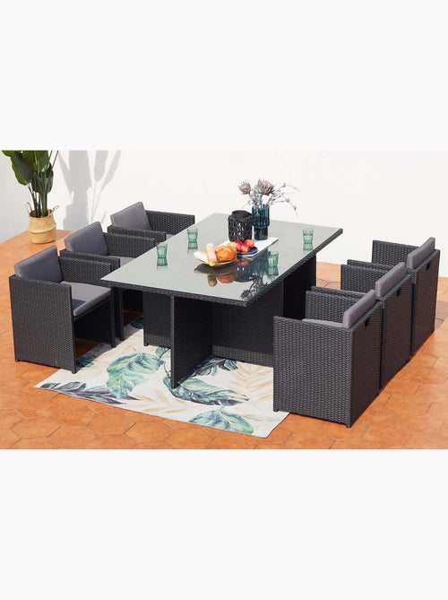 MIAMI Table et chaises 6 places encastrables en résine noir-gris - Kiabi