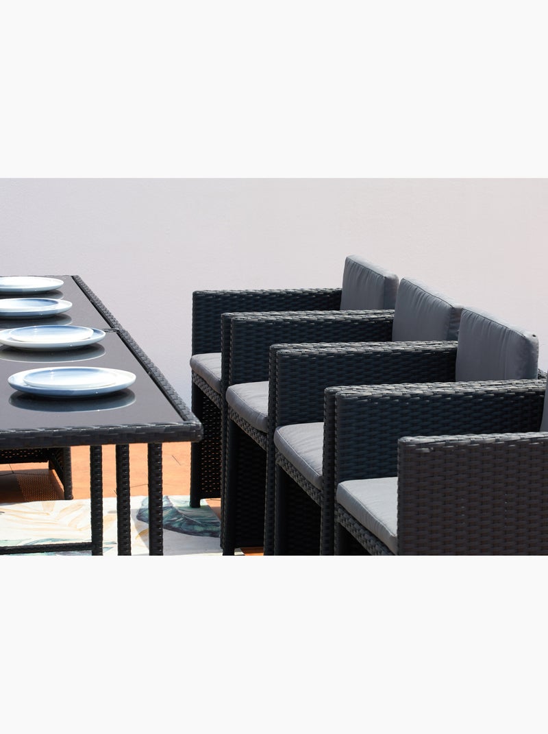 MIAMI Table et chaises 6 places encastrables en résine noir-gris Gris Noir - Kiabi