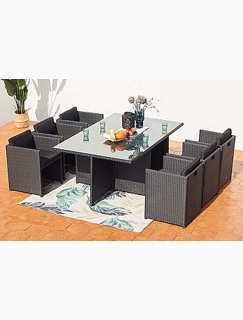 MIAMI Table et chaises 6 places encastrables en résine noir-gris
