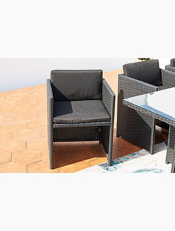 MIAMI Table et chaises 6 places encastrables en résine noir-gris