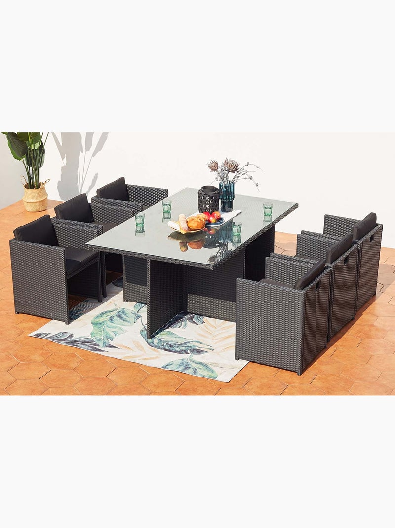 MIAMI Table et chaises 6 places encastrables en résine noir-noir Noir - Kiabi