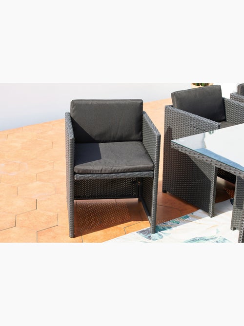 MIAMI Table et chaises 6 places encastrables en résine noir-noir - Kiabi
