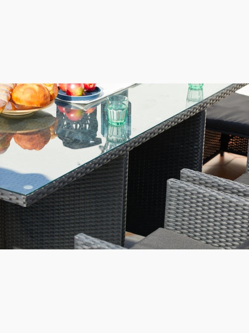 MIAMI Table et chaises 6 places encastrables en résine noir-noir - Kiabi