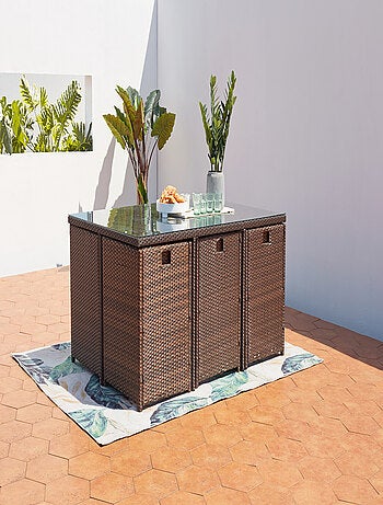 MIAMI Table et chaises 6 places encastrables résine marron-blanc