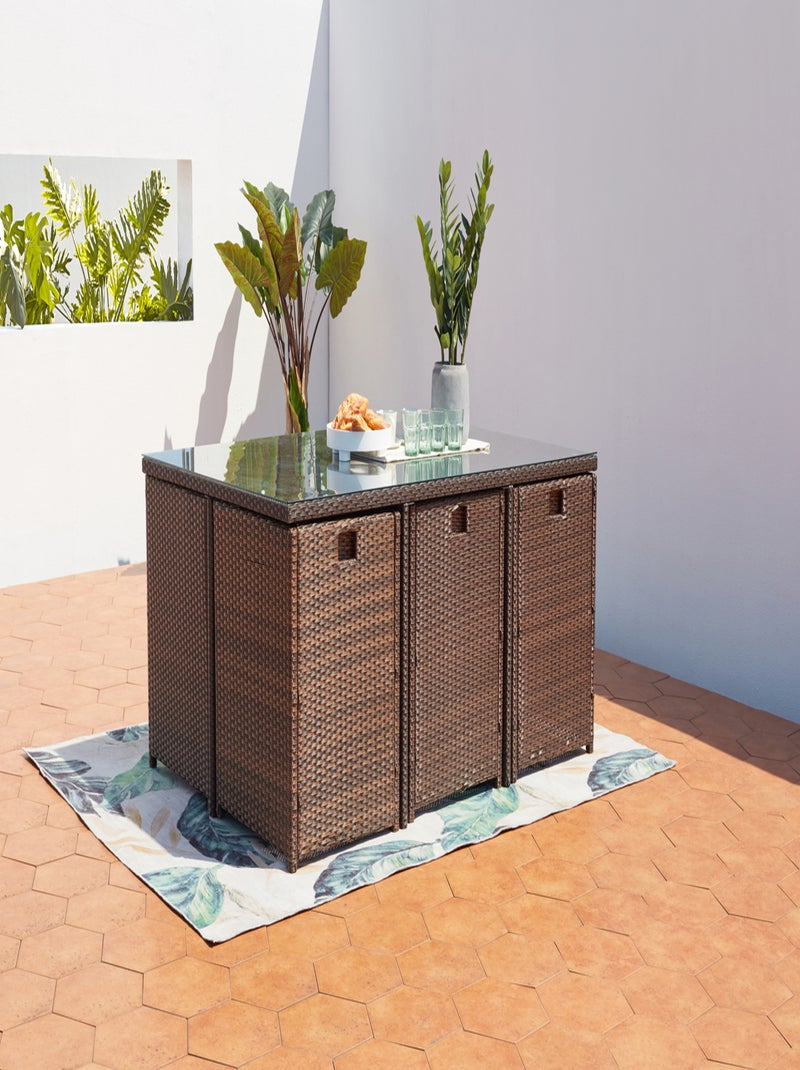 MIAMI Table et chaises 6 places encastrables résine marron-blanc Blanc Marron - Kiabi