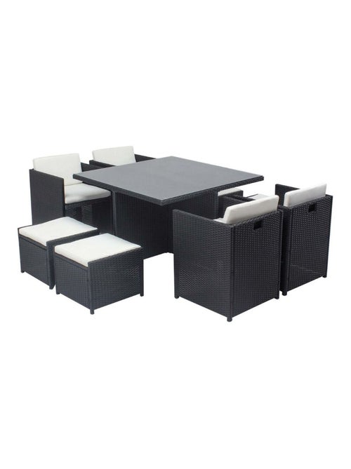 MIAMI Table et chaises 8 places encastrables en résine noir-blanc - Kiabi