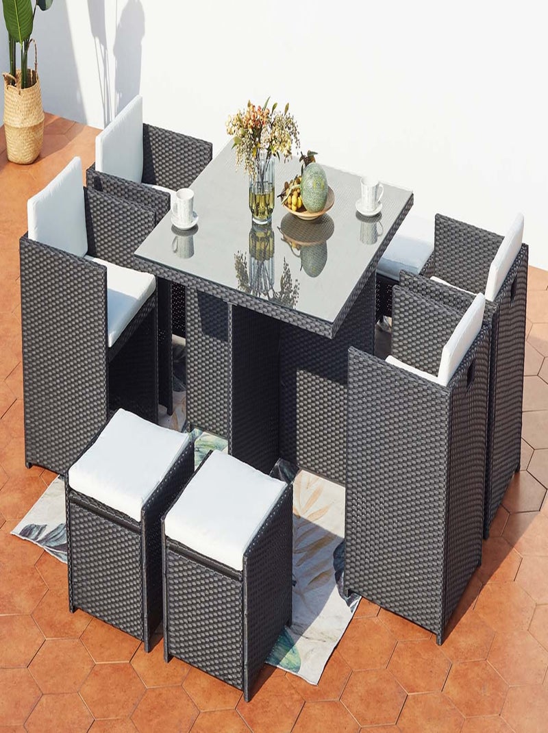 MIAMI Table et chaises 8 places encastrables en résine noir-blanc Noir Blanc - Kiabi