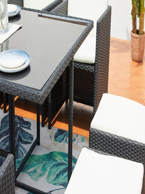 MIAMI Table et chaises 8 places encastrables en résine noir-blanc - Kiabi