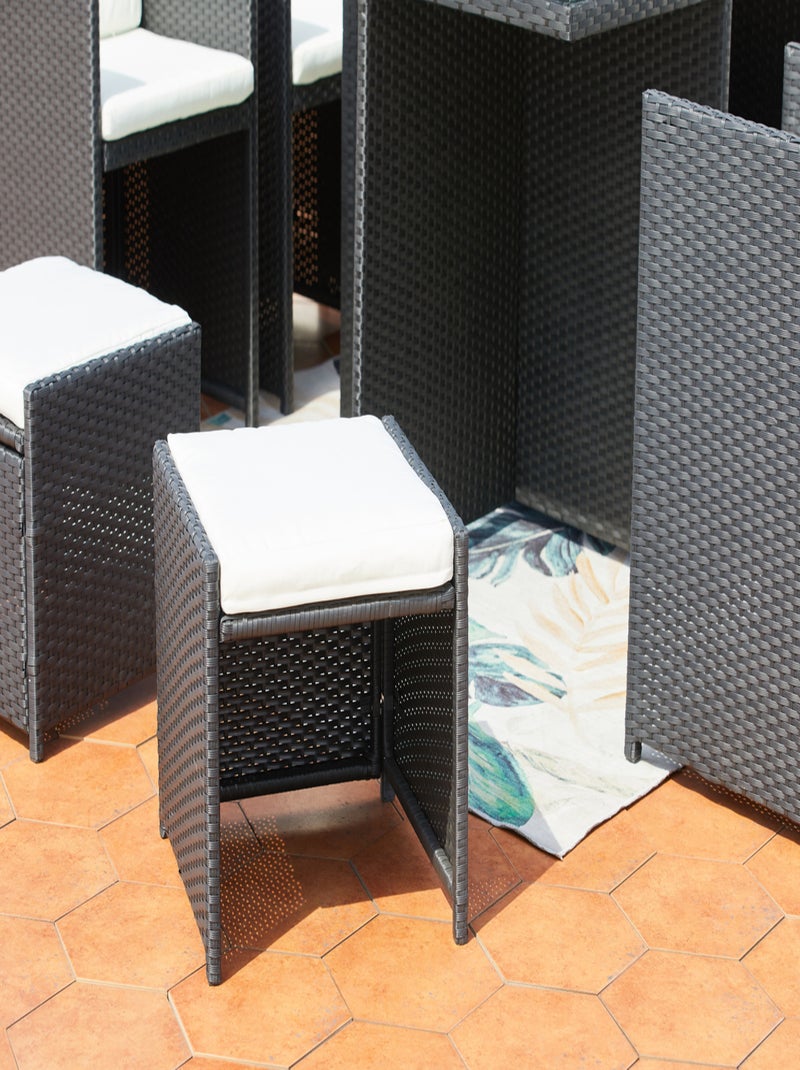 MIAMI Table et chaises 8 places encastrables en résine noir-blanc Noir Blanc - Kiabi