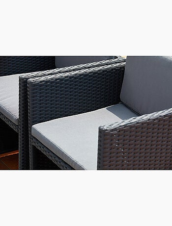 MIAMI Table et chaises 8 places encastrables en résine noir-gris