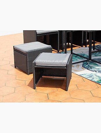MIAMI Table et chaises 8 places encastrables en résine noir-gris