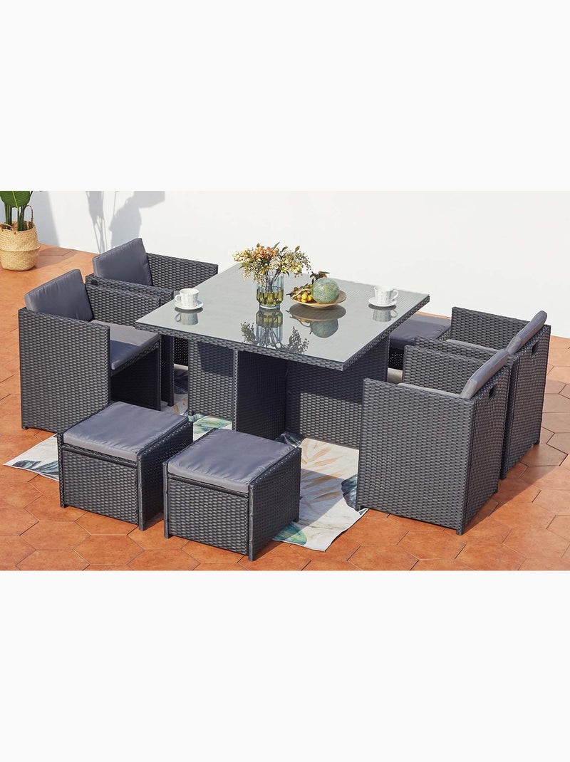 MIAMI Table et chaises 8 places encastrables en résine noir-gris Gris Noir - Kiabi