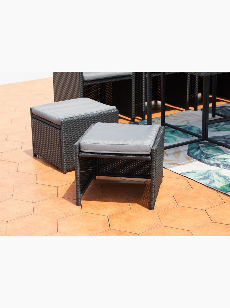 MIAMI Table et chaises 8 places encastrables en résine noir-gris Gris Noir - Kiabi