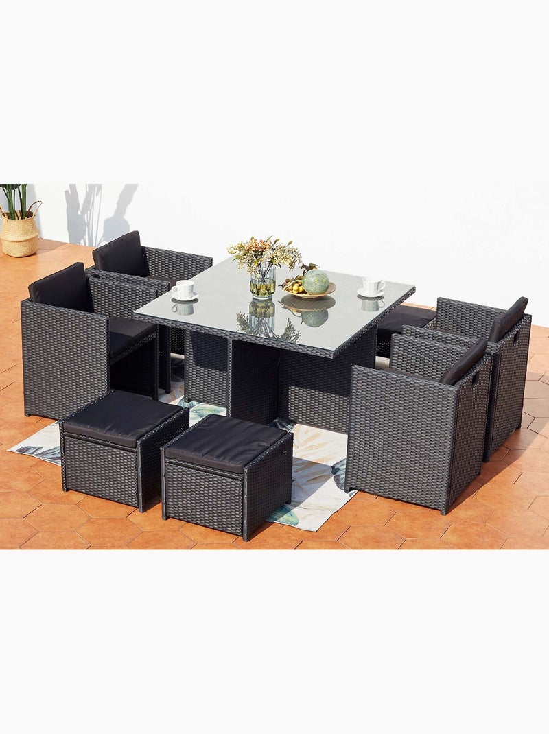 MIAMI Table et chaises 8 places encastrables en résine noir-noir Noir - Kiabi