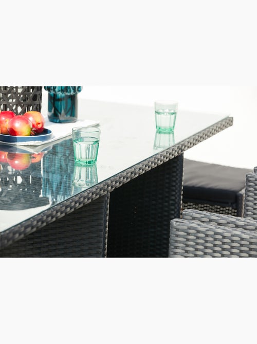 MIAMI Table et chaises 8 places encastrables en résine noir-noir - Kiabi