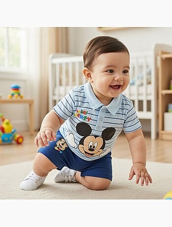 Mickey - T-shirt avec col chemise boutonné et short