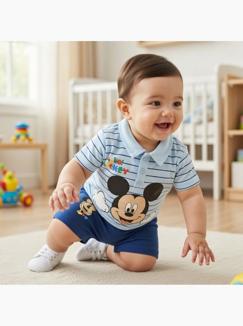 Mickey - T-shirt avec col chemise boutonné et short - Kiabi