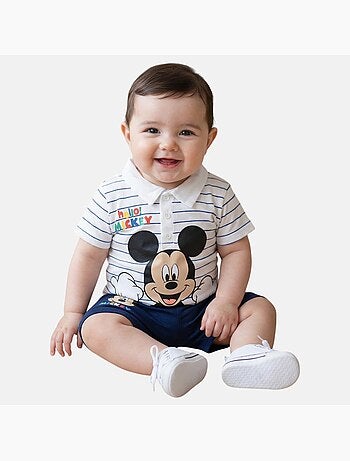 Mickey - T-shirt manches courtes avec col chemise boutonné et short