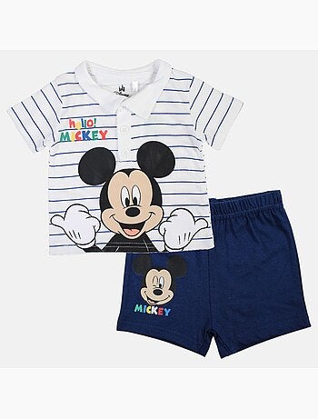Mickey - T-shirt manches courtes avec col chemise boutonné et short